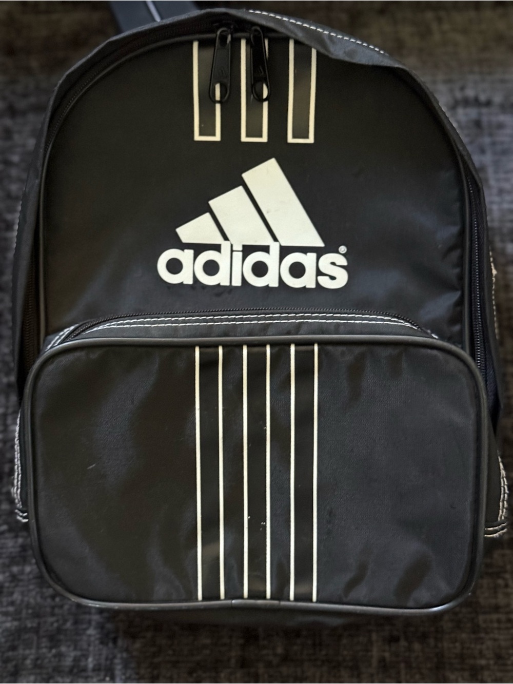 adidas Black Backpack with White Logo and Stripe Accents
